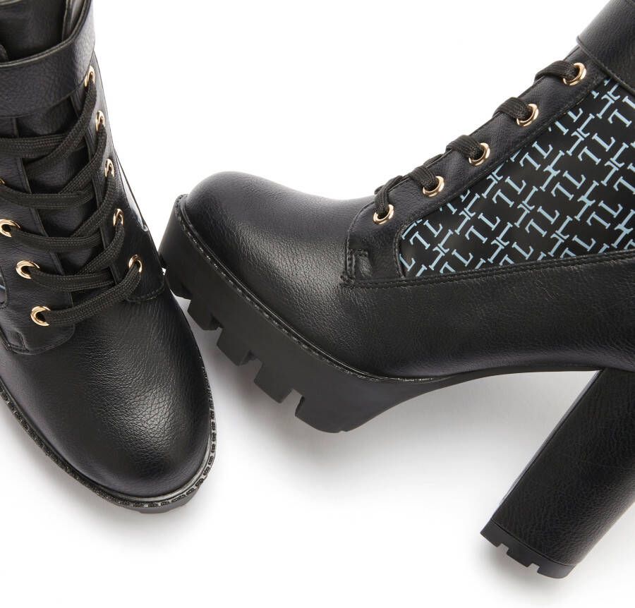 Lascana Laarsjes met blokhak en verfijnde patroon high-heel enkellaars vegan