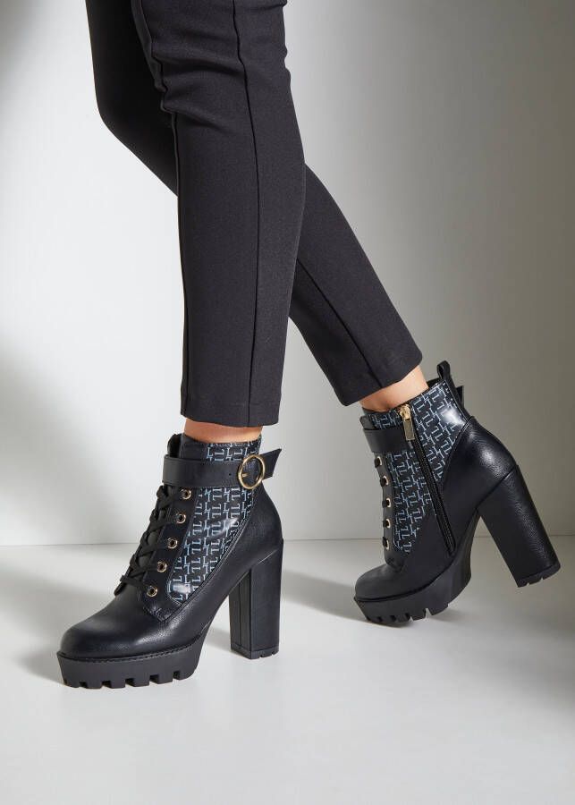 Lascana Laarsjes met blokhak en verfijnde patroon high-heel enkellaars vegan