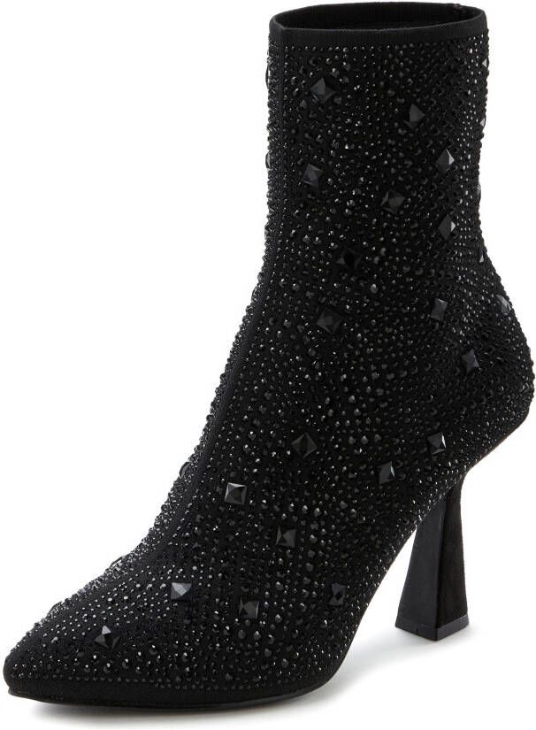 Lascana Highheel-laarsjes Sock Boot Instaplaarzen enkellaarsjes elastisch materiaal siersteentjes
