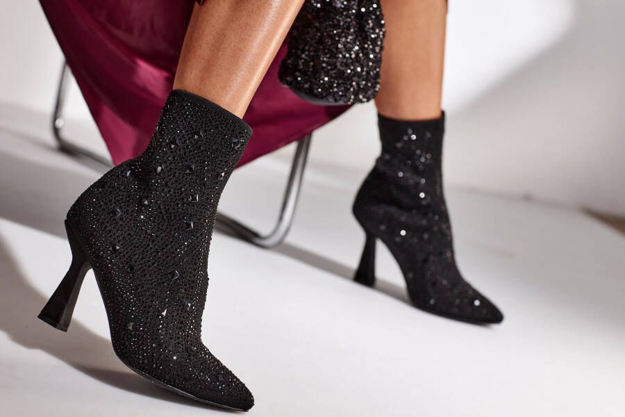 Lascana Highheel-laarsjes Sock Boot Instaplaarzen enkellaarsjes elastisch materiaal siersteentjes