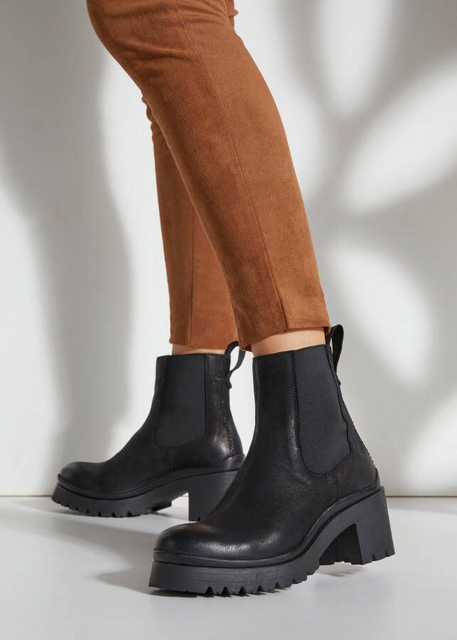 Lascana Chelsea-boots van leer met modieuze blokhak enkellaarsjes