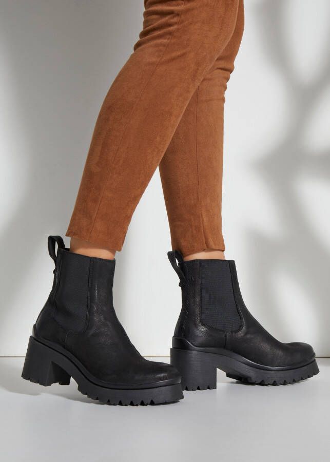Lascana Chelsea-boots van leer met modieuze blokhak enkellaarsjes
