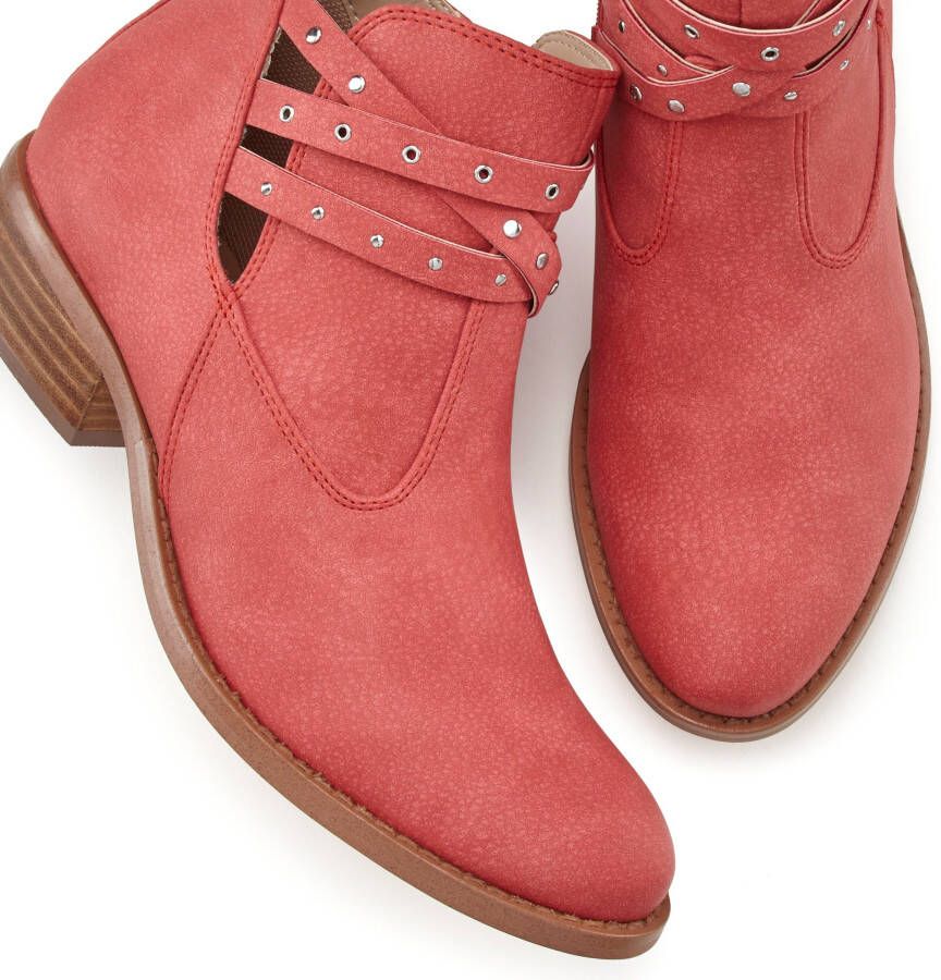 Lascana Cowboylaarsjes Cowboy boots enkel laars met sierbanden & blokhak VEGAN