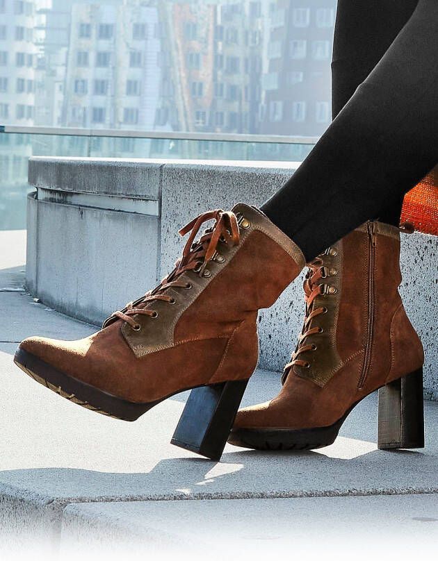 Lascana Hoge veterschoenen Ritslaarzen high heel laarsjes met blokhak