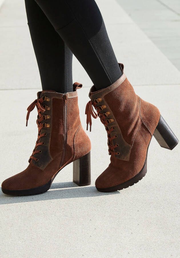 Lascana Hoge veterschoenen Ritslaarzen high heel laarsjes met blokhak