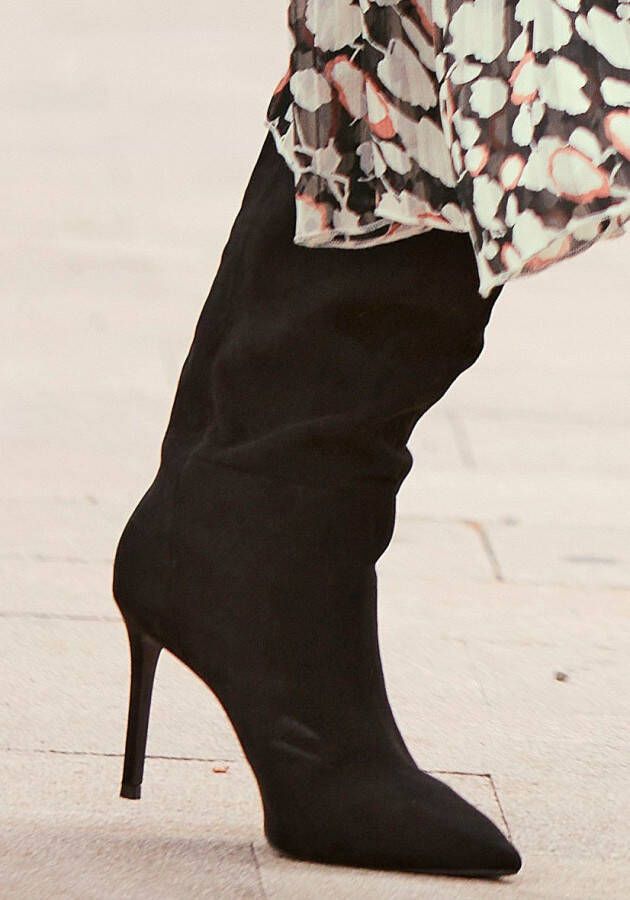 Lascana Laarzen met ritssluiting met modieuze rimpeling lange schacht high-heel enkellaars slouchy boots