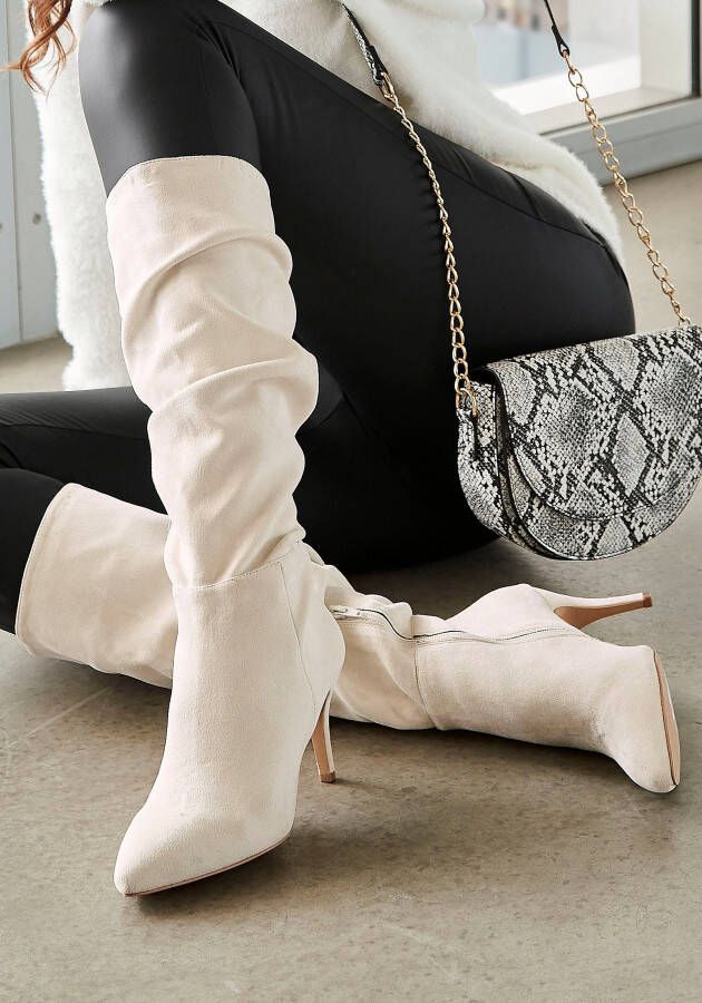 Lascana Laarzen met ritssluiting met modieuze rimpeling lange schacht high-heel enkellaars slouchy boots