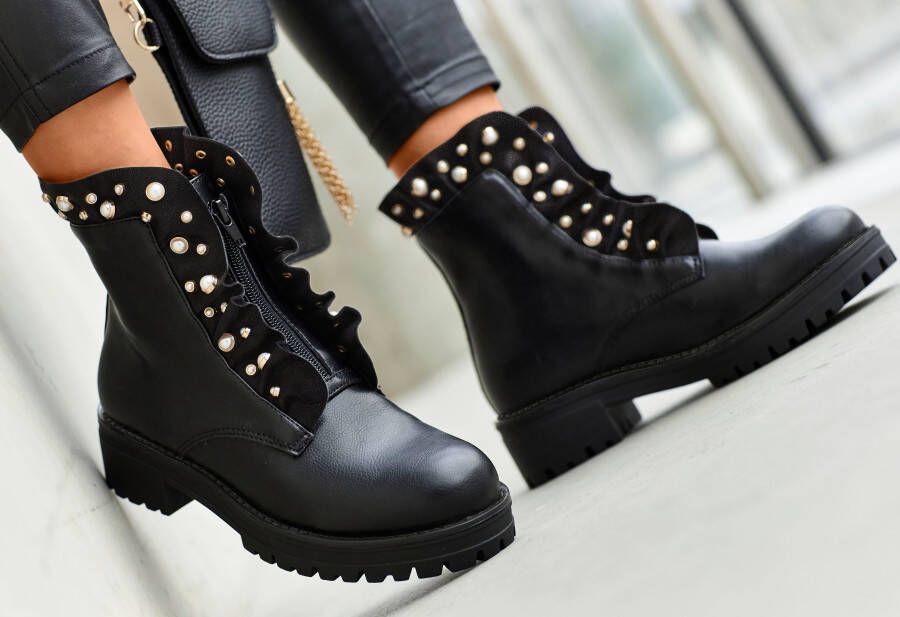 Lascana Laarzen met ritssluiting met glinsterende steentjes en kleine ruches laarsjes ankle boots
