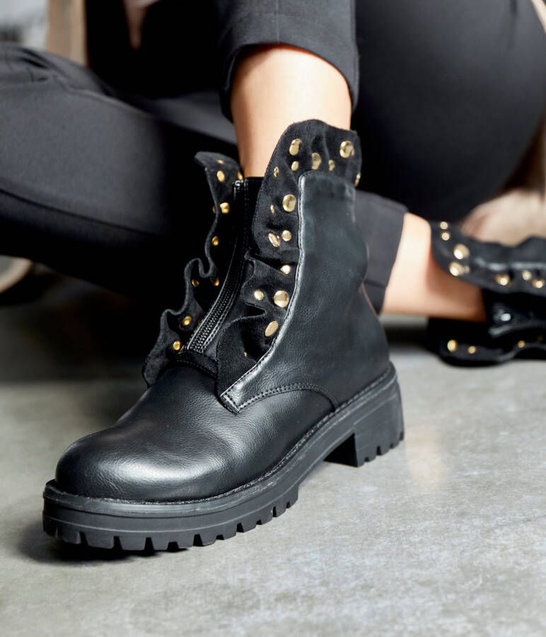 Lascana Laarzen met ritssluiting met glinsterende steentjes en kleine ruches laarsjes ankle boots