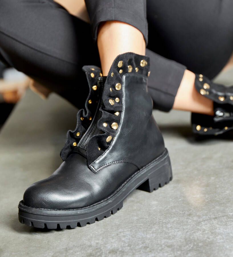 Lascana Laarzen met ritssluiting met glinsterende steentjes en kleine ruches laarsjes ankle boots