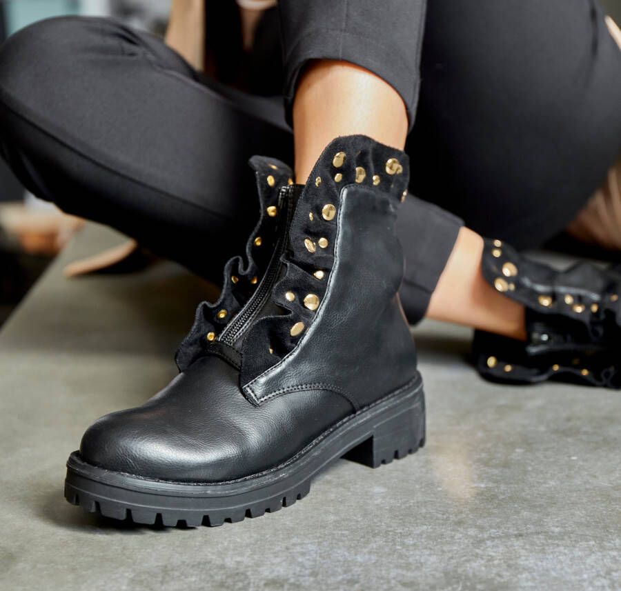 Lascana Laarzen met ritssluiting met glinsterende steentjes en kleine ruches laarsjes ankle boots