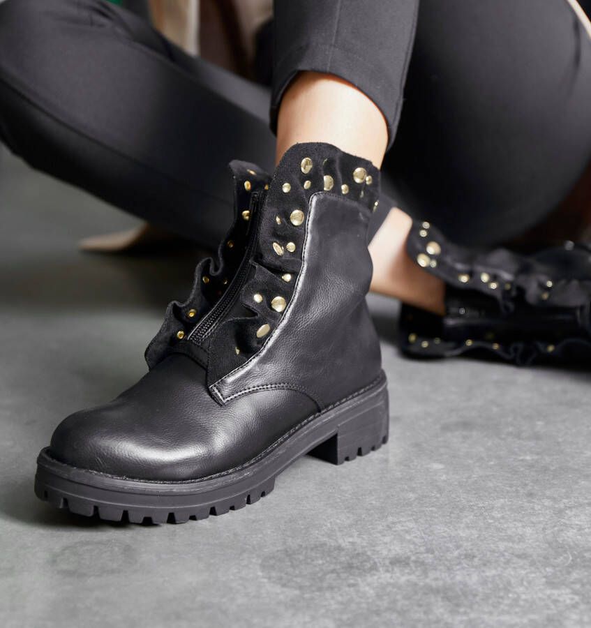 Lascana Laarzen met ritssluiting met glinsterende steentjes en kleine ruches laarsjes ankle boots