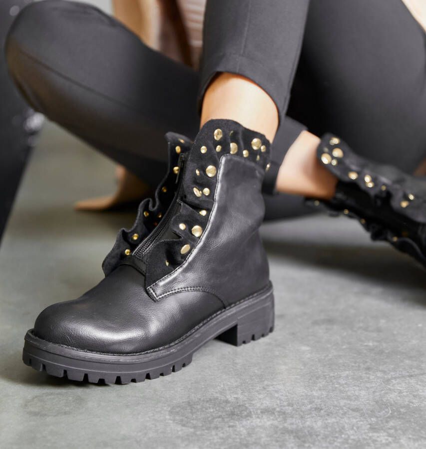Lascana Laarzen met ritssluiting met glinsterende steentjes en kleine ruches laarsjes ankle boots