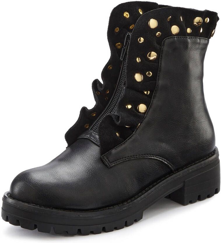 Lascana Laarzen met ritssluiting met glinsterende steentjes en kleine ruches laarsjes ankle boots
