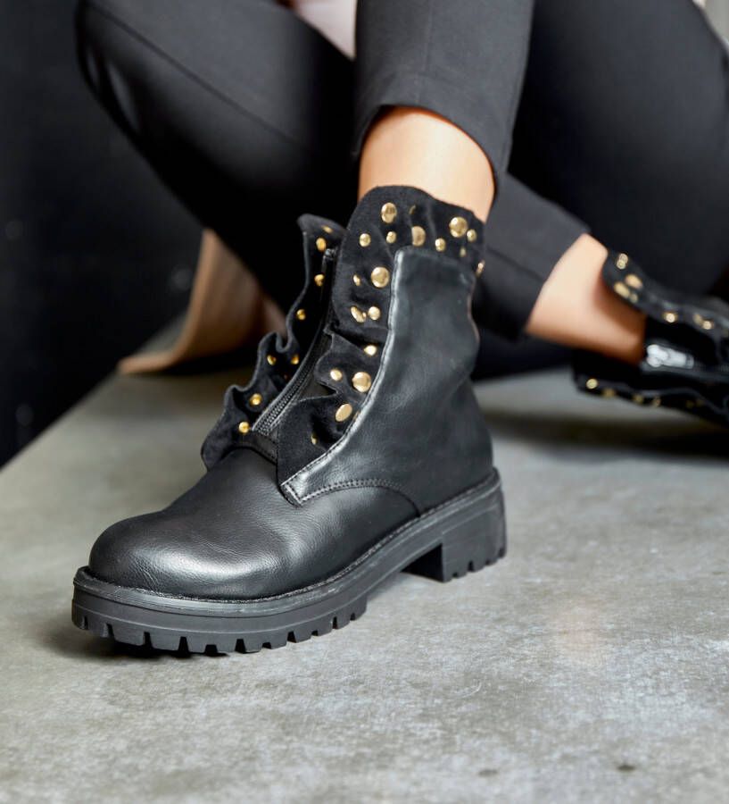 Lascana Laarzen met ritssluiting met glinsterende steentjes en kleine ruches laarsjes ankle boots