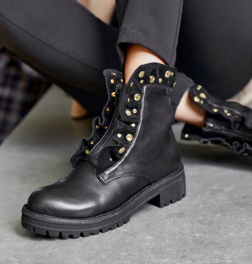 Lascana Laarzen met ritssluiting met glinsterende steentjes en kleine ruches laarsjes ankle boots