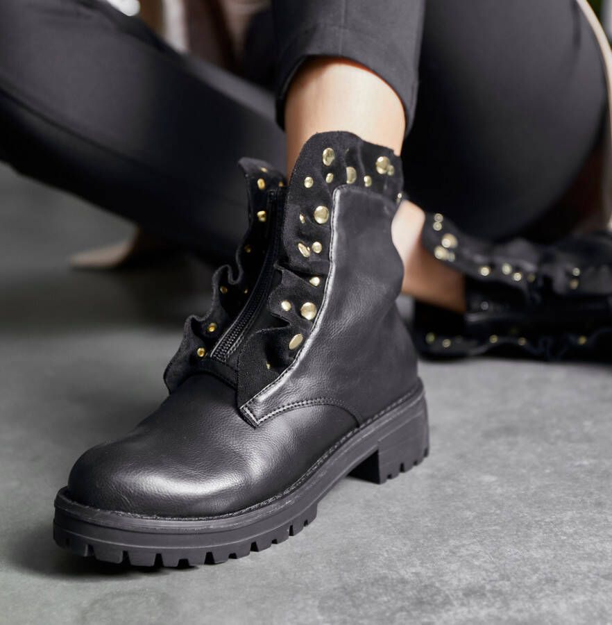 Lascana Laarzen met ritssluiting met glinsterende steentjes en kleine ruches laarsjes ankle boots