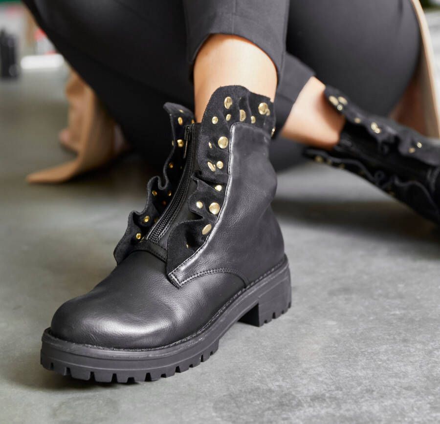 Lascana Laarzen met ritssluiting met glinsterende steentjes en kleine ruches laarsjes ankle boots