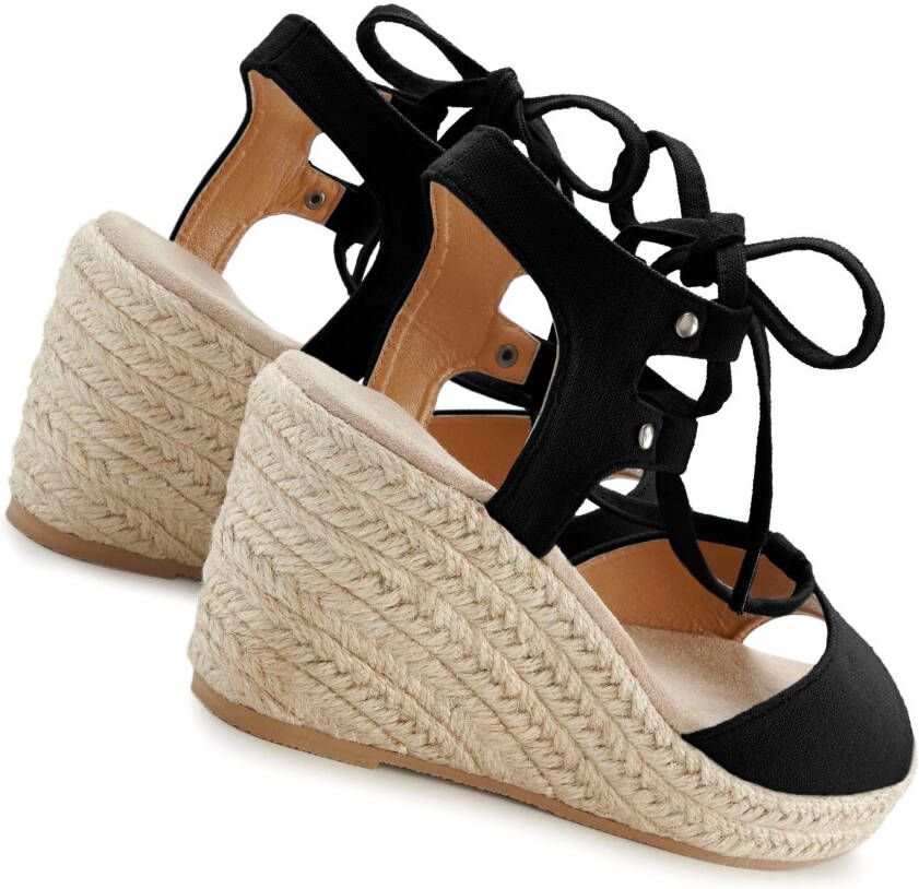 Lascana Sleehaksandaaltjes Zomerschoen Sandalette sandaal met sleehak bamboe-look & veters VEGAN