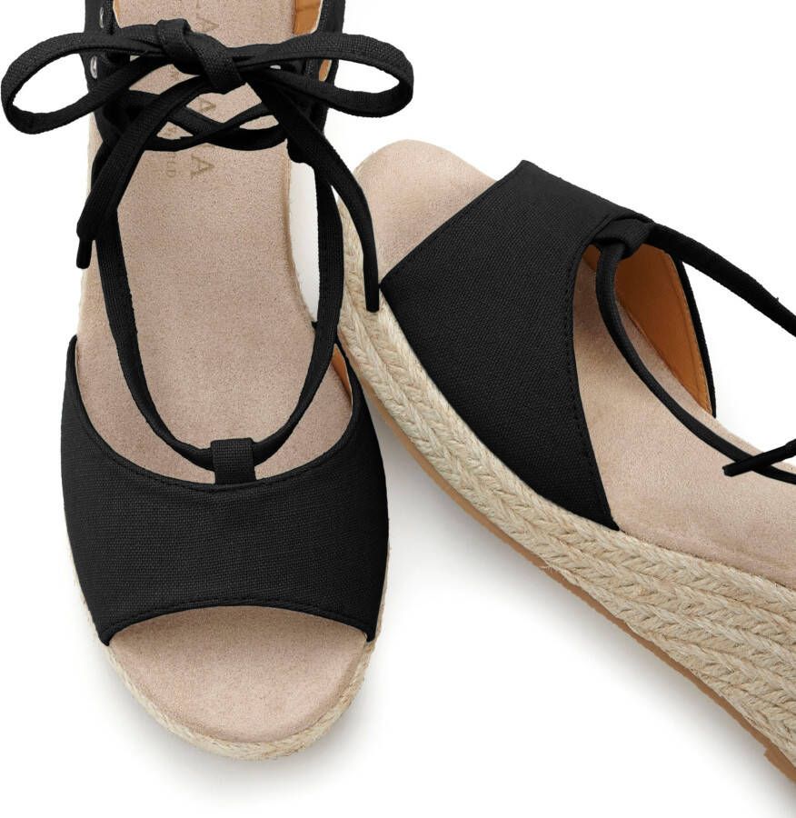 Lascana Sleehaksandaaltjes Zomerschoen Sandalette sandaal met sleehak bamboe-look & veters VEGAN