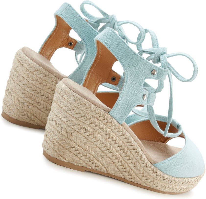Lascana Sleehaksandaaltjes Zomerschoen Sandalette sandaal met sleehak bamboe-look & veters VEGAN