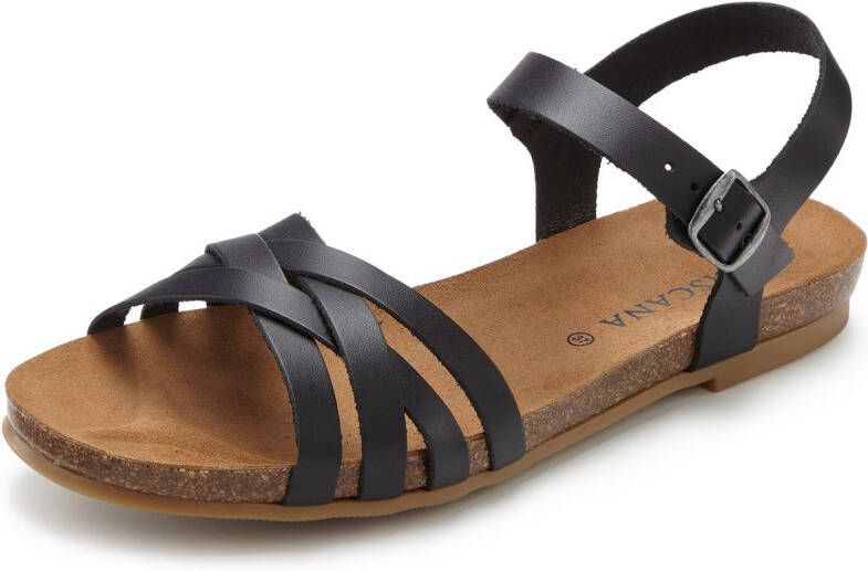 Lascana Sandalen Sandalet Zomerschoen van leer met comfortabel kurken voetbed
