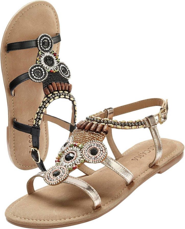 Lascana Sandalen Zomerschoen Sandalette zomerschoen van leer met steentjes in glinsterende look