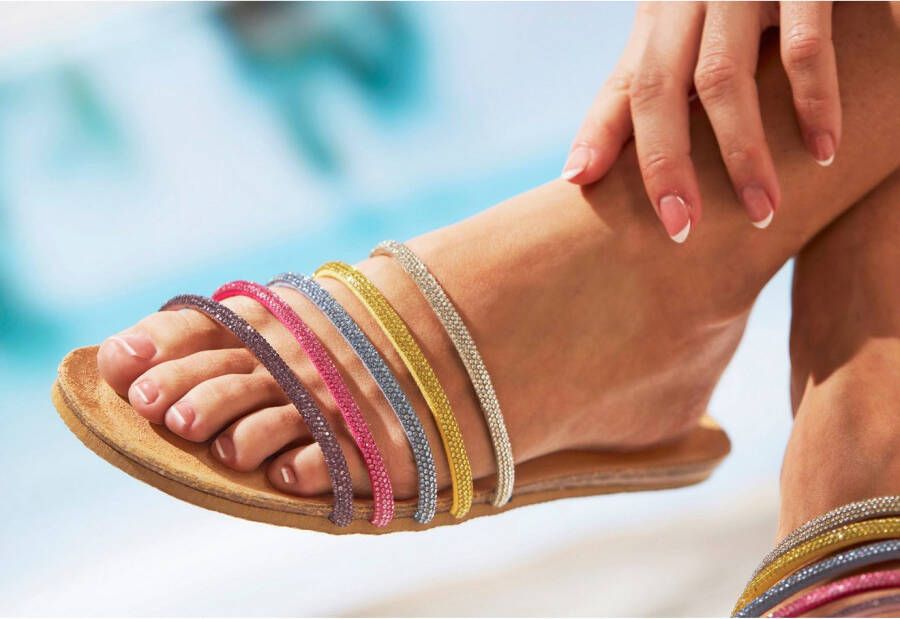 Lascana Slippers met leer en strasssteentjes mule sandaal open schoen