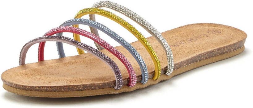 Lascana Slippers met leer en strasssteentjes mule sandaal open schoen