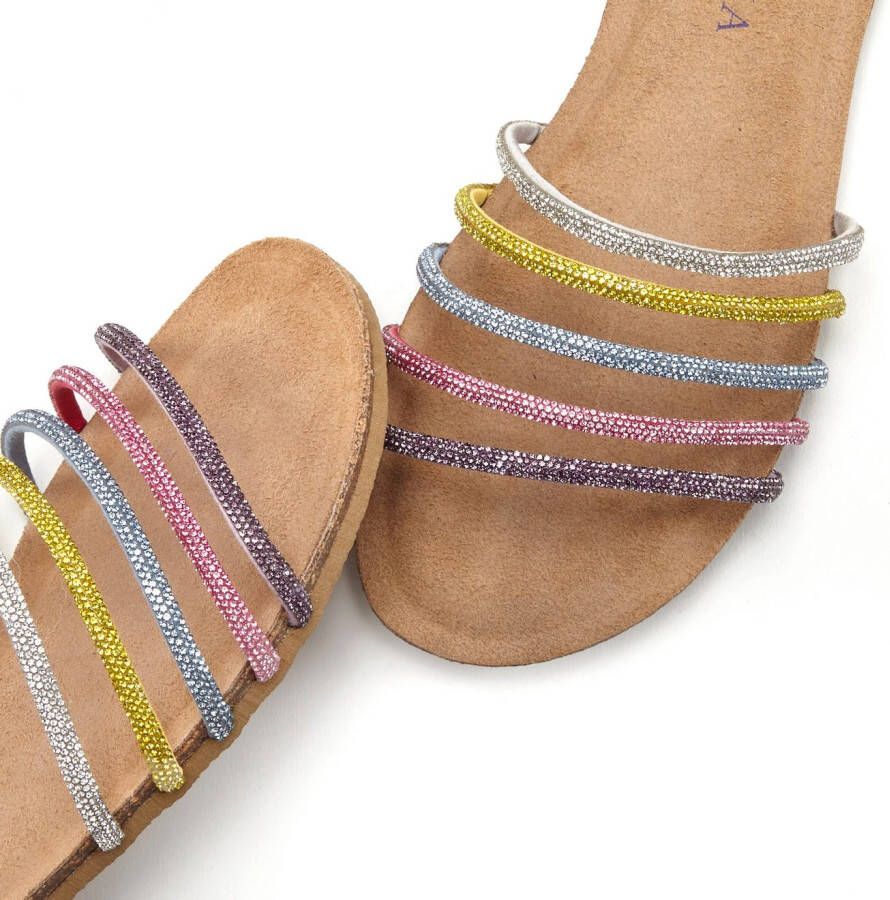 Lascana Slippers met leer en strasssteentjes mule sandaal open schoen