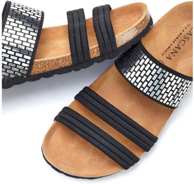 Lascana Slippers Mule Sandalen open schoen met comfortabel kurken voetbed van leer en elastische bandjes