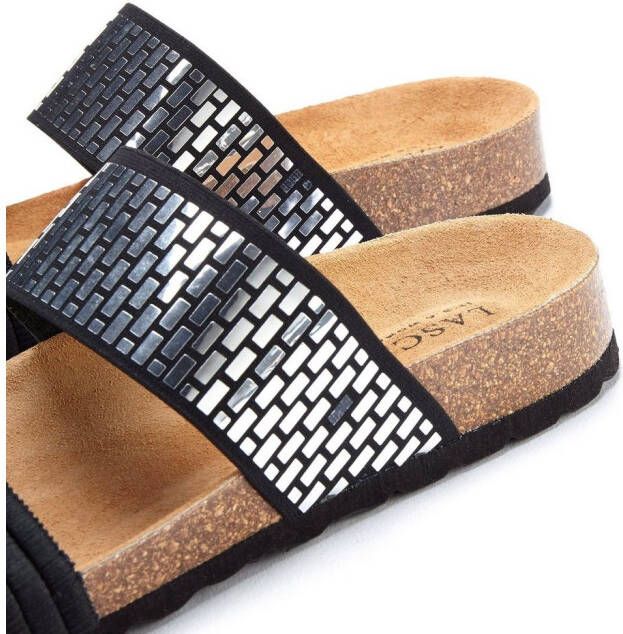 Lascana Slippers Mule Sandalen open schoen met comfortabel kurken voetbed van leer en elastische bandjes