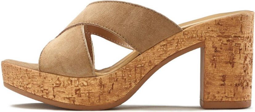 Lascana Slippers Mule sandaal open schoen van leer met blokhak
