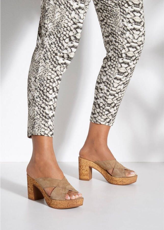 Lascana Slippers Mule sandaal open schoen van leer met blokhak