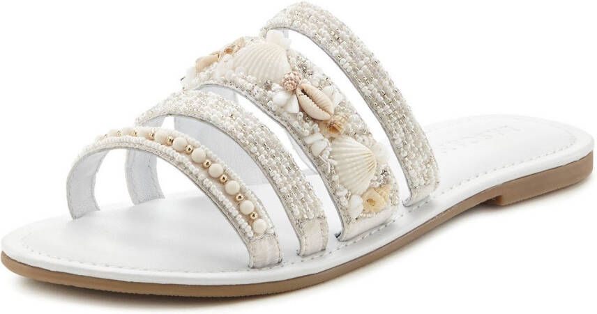 Lascana Slippers Sandaal zomerschoen mule met luxueus gegarneerde riempjes