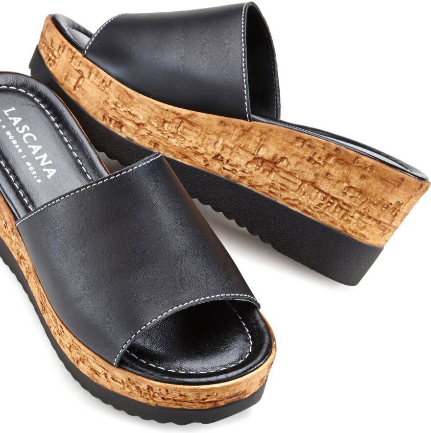 Lascana Slippers Zomerschuh Mule sandaal open schoen van leer met sleehak
