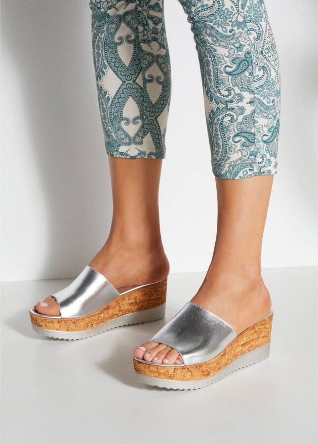 Lascana Slippers Zomerschuh Mule sandaal open schoen van leer met sleehak