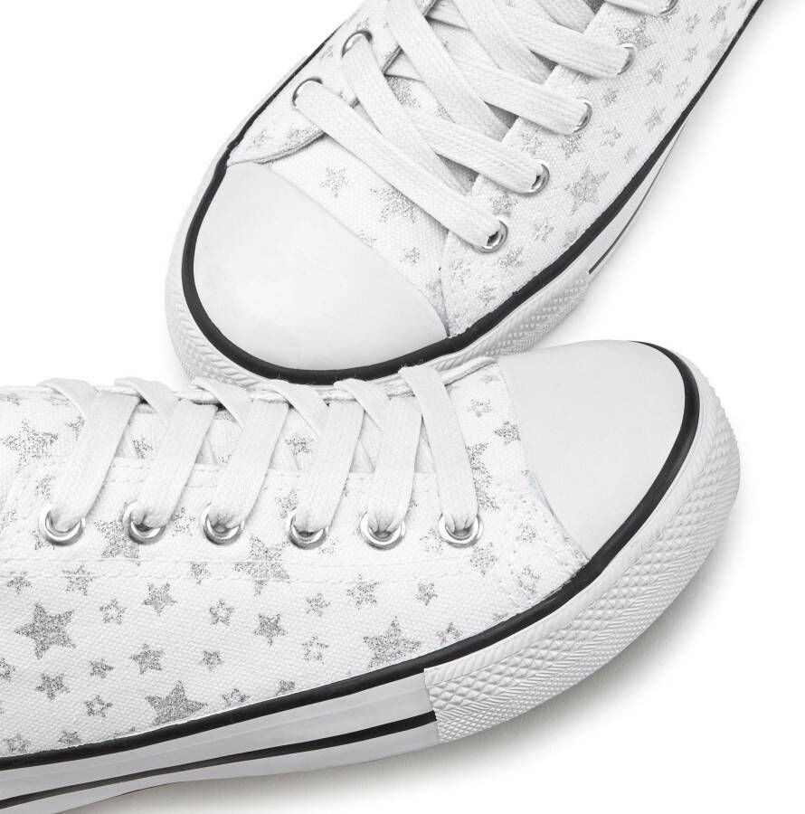 Lascana Sneakers met sterrenprint in glitter-look vrijetijdsschoen veterschoen