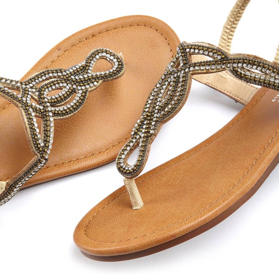 Lascana Teenslippers Sandaal pantoffel met sierstenen in glitter-look VEGAN