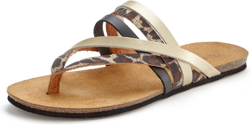 Lascana Teenslippers Sandaal pantoletten van leer met kurken voetbed