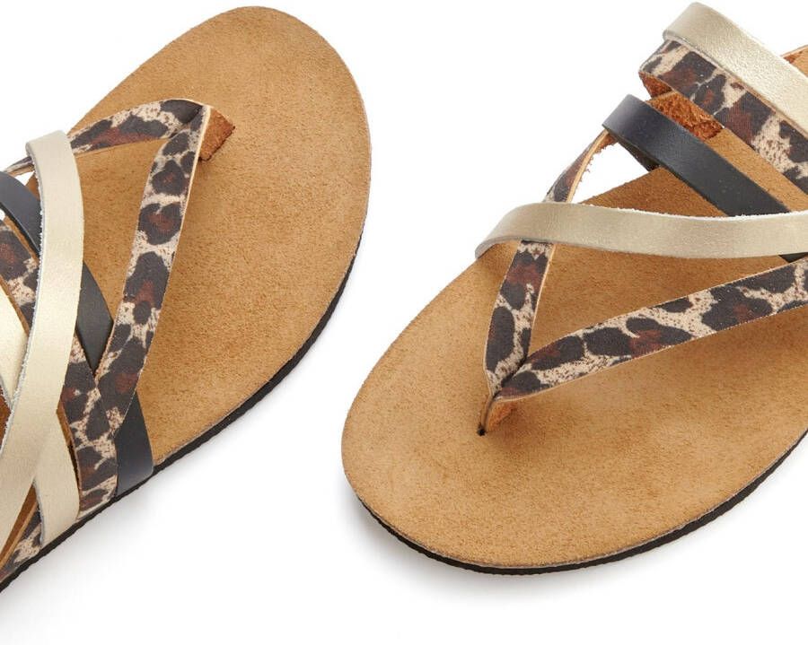 Lascana Teenslippers Sandaal pantoletten van leer met kurken voetbed
