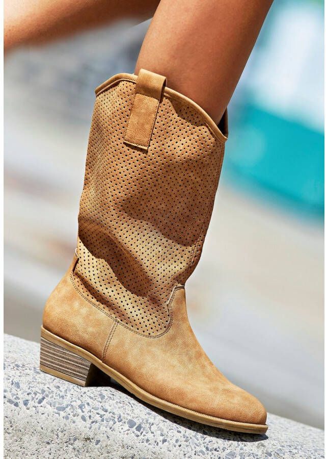 Lascana Westernlaarzen Zomerlaarzen enkellaarsjes instap laarzen cowboy-look cut-outs