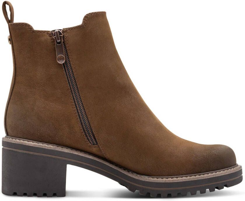 Marco Tozzi Chelsea-boots blokhak enkellaarsjes in vegan verwerking