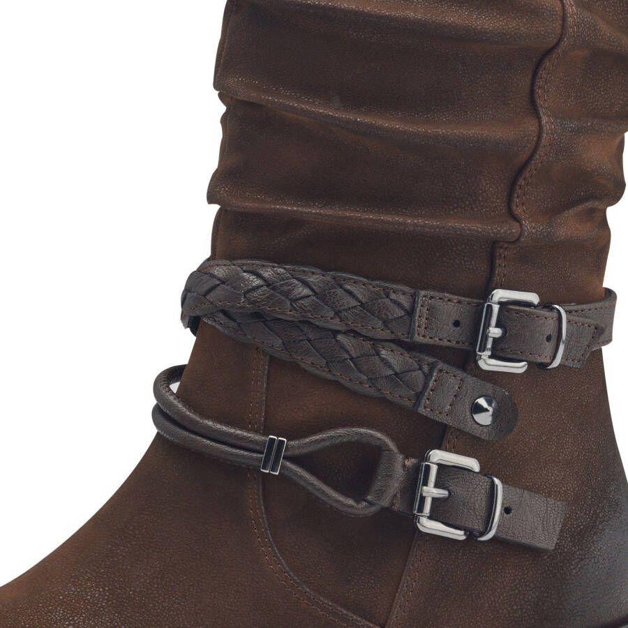 Marco Tozzi Cowboy laars blokhak korte laarzen westernlaarsjes met gevlochten decoratieve bandjes