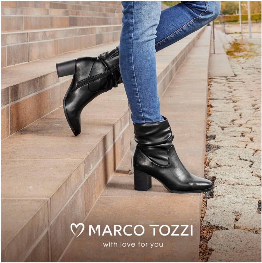 Marco Tozzi Laarsjes ANGIO blokhak business schoen met plooien in slouchy look