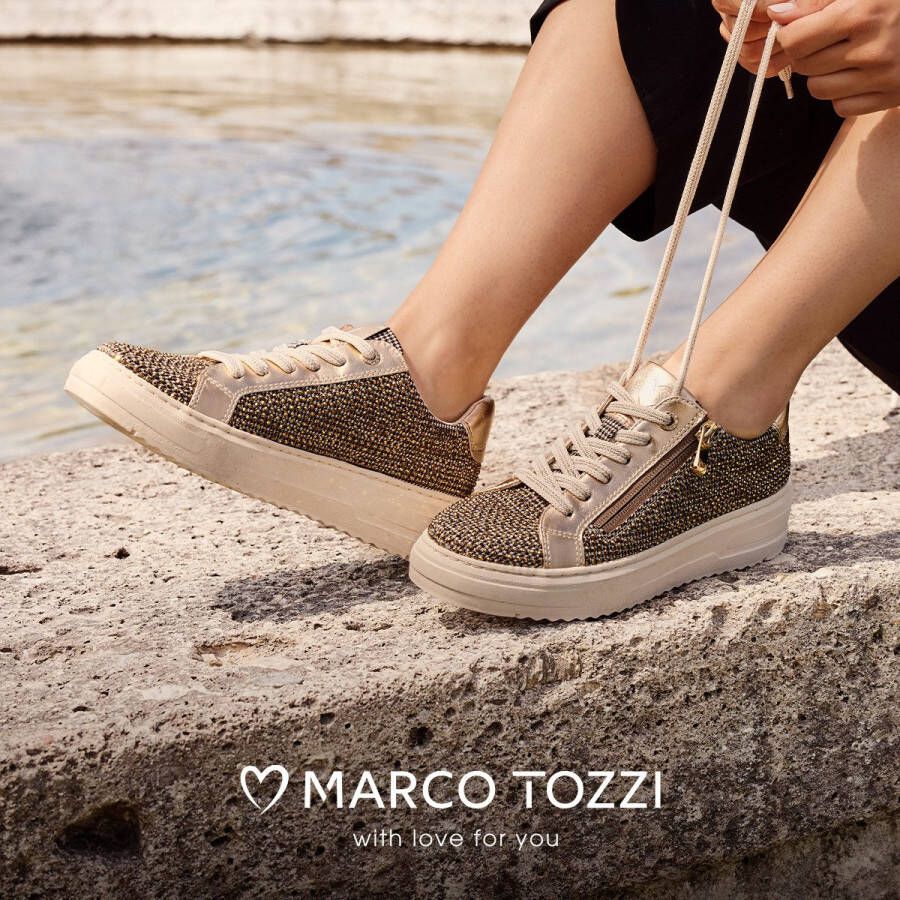 Marco Tozzi Plateausneakers vrijetijdsschoen halfhoge schoen veterschoen met fonkelende strasssteentjes