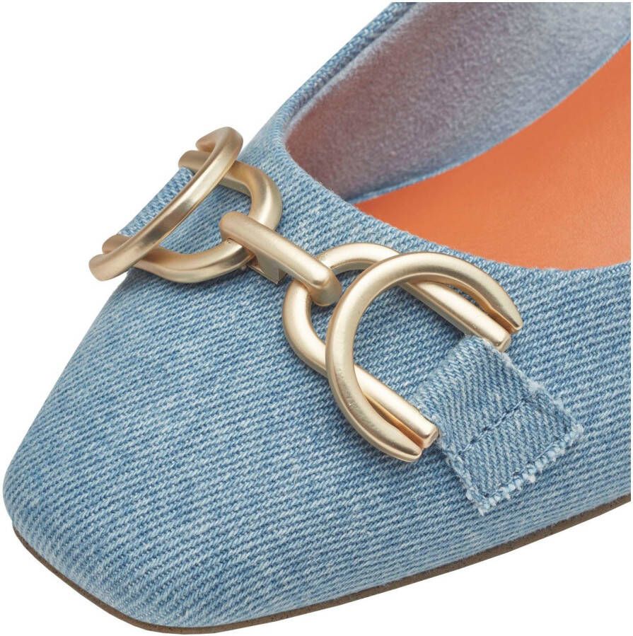 Marco Tozzi Pumps avondschoen feestelijke schoen blokhak met gouden sierketting