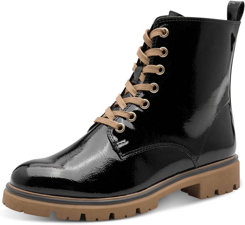 Marco Tozzi Veterschoenen blokhak veterenkellaarsjes in glanzende optiek