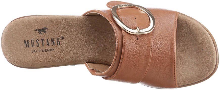 Mustang Shoes Slippers blokhak zomerschoen slippers met grote decoratieve gesp