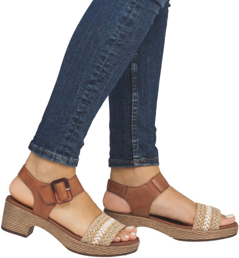 Remonte Sandaaltjes blockhak plateau sandaal zomerschoen met bandage in jute-look